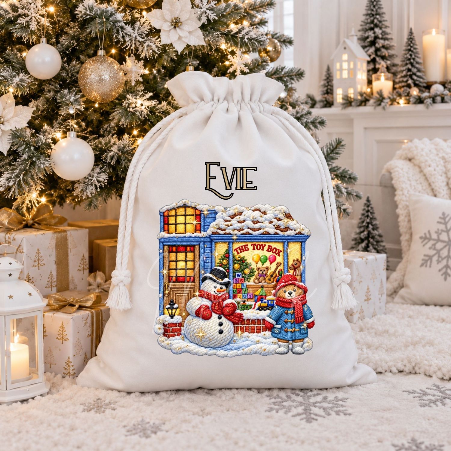 Christmas Toy Shop Faux Embroidery Effect DTF or UVDTF Decal