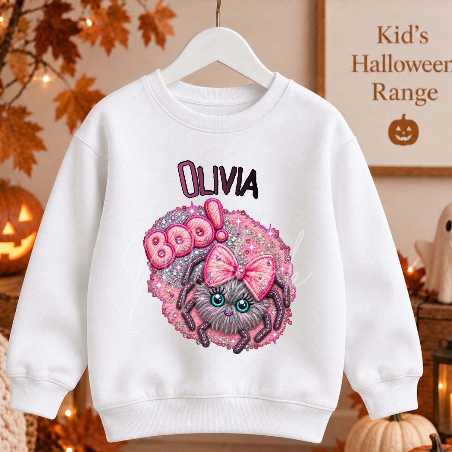 Halloween BOO Spider Pink Faux Embroidery Faux Embroidery Effect DTF or UVDTF Decal