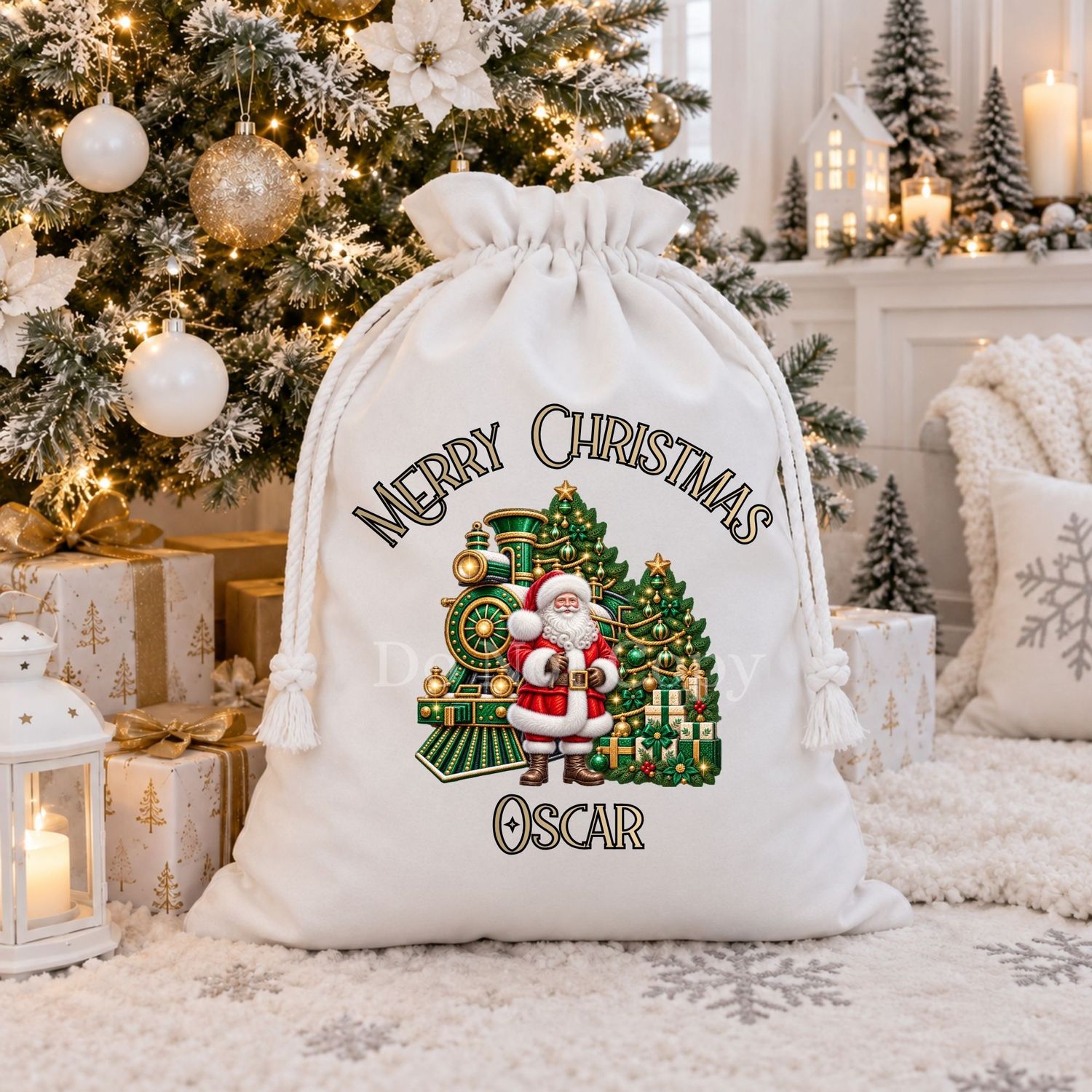 Emerald Green Santa Train Faux Embroidery Effect DTF or UVDTF Decal