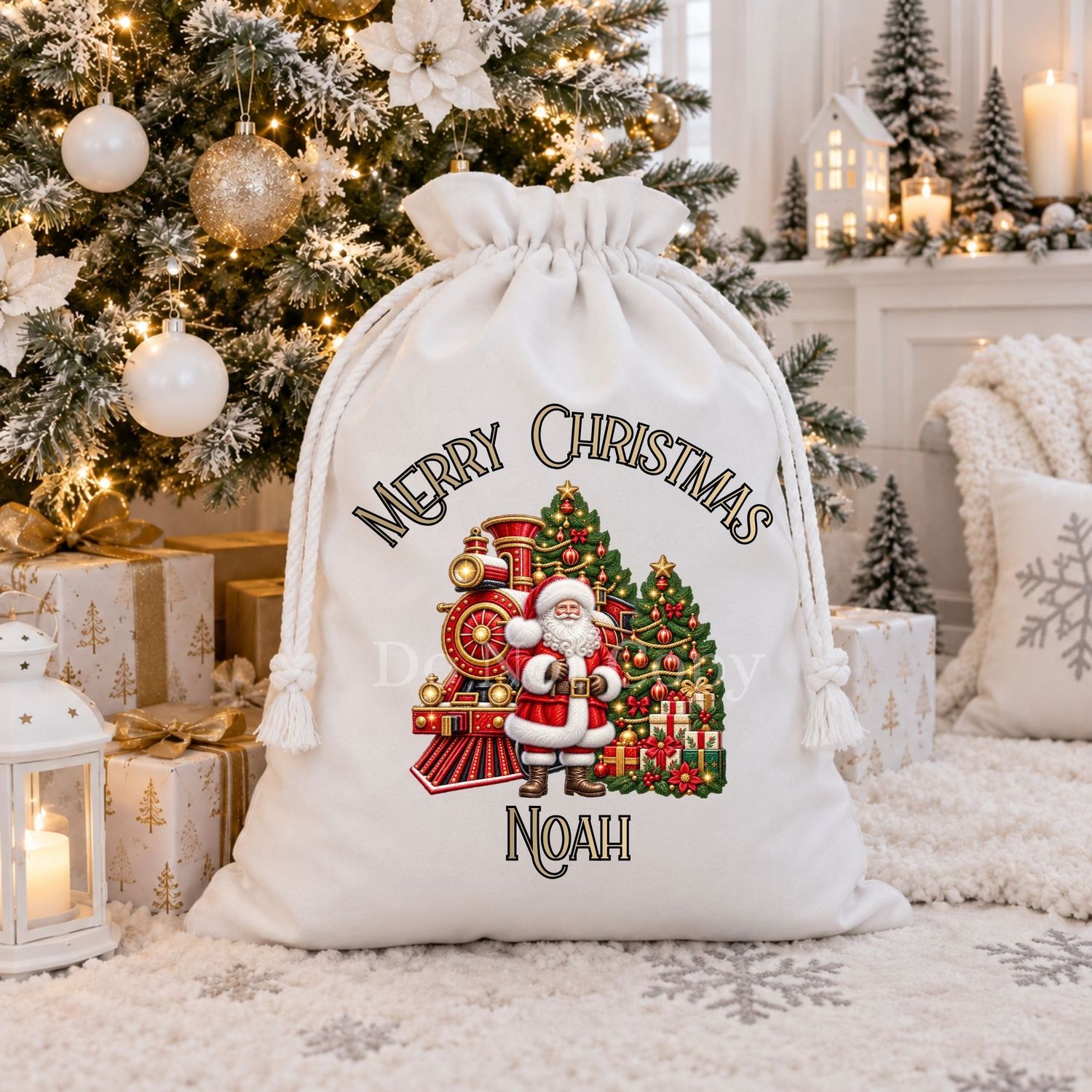 Red Santa Train Faux Embroidery Effect DTF or UVDTF Decal