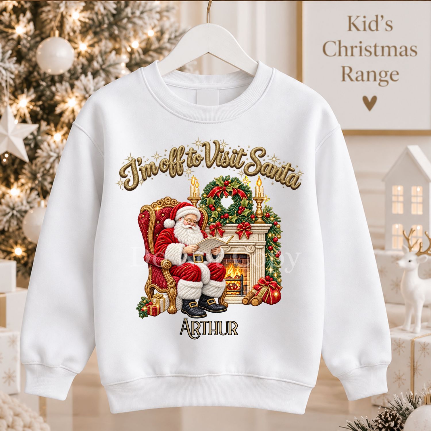 Santa Fireplace Scene Design 2 Faux Embroidery Effect DTF or UVDTF Decal