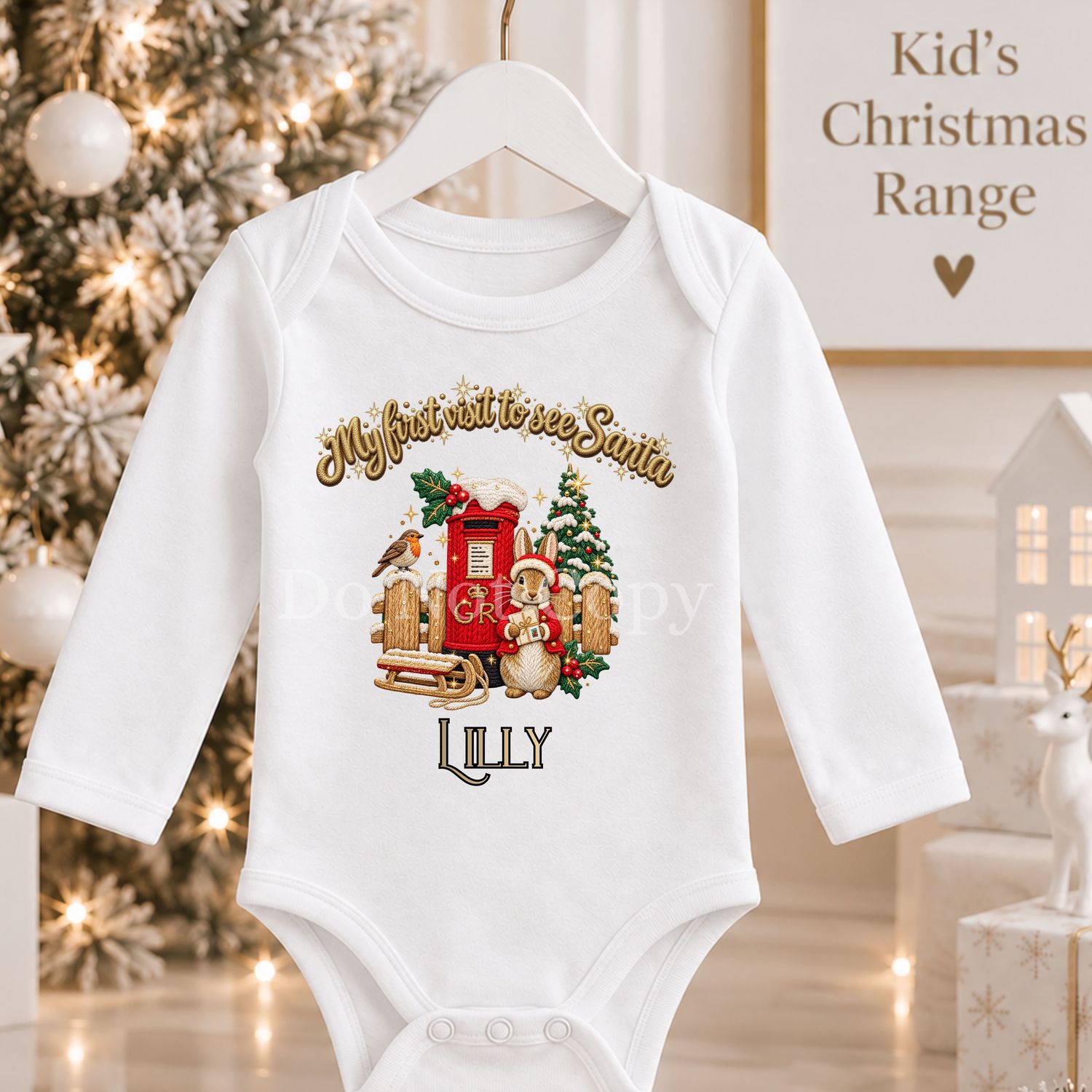 Christmas Post box Bunny Faux Embroidery Effect DTF or UVDTF Decal