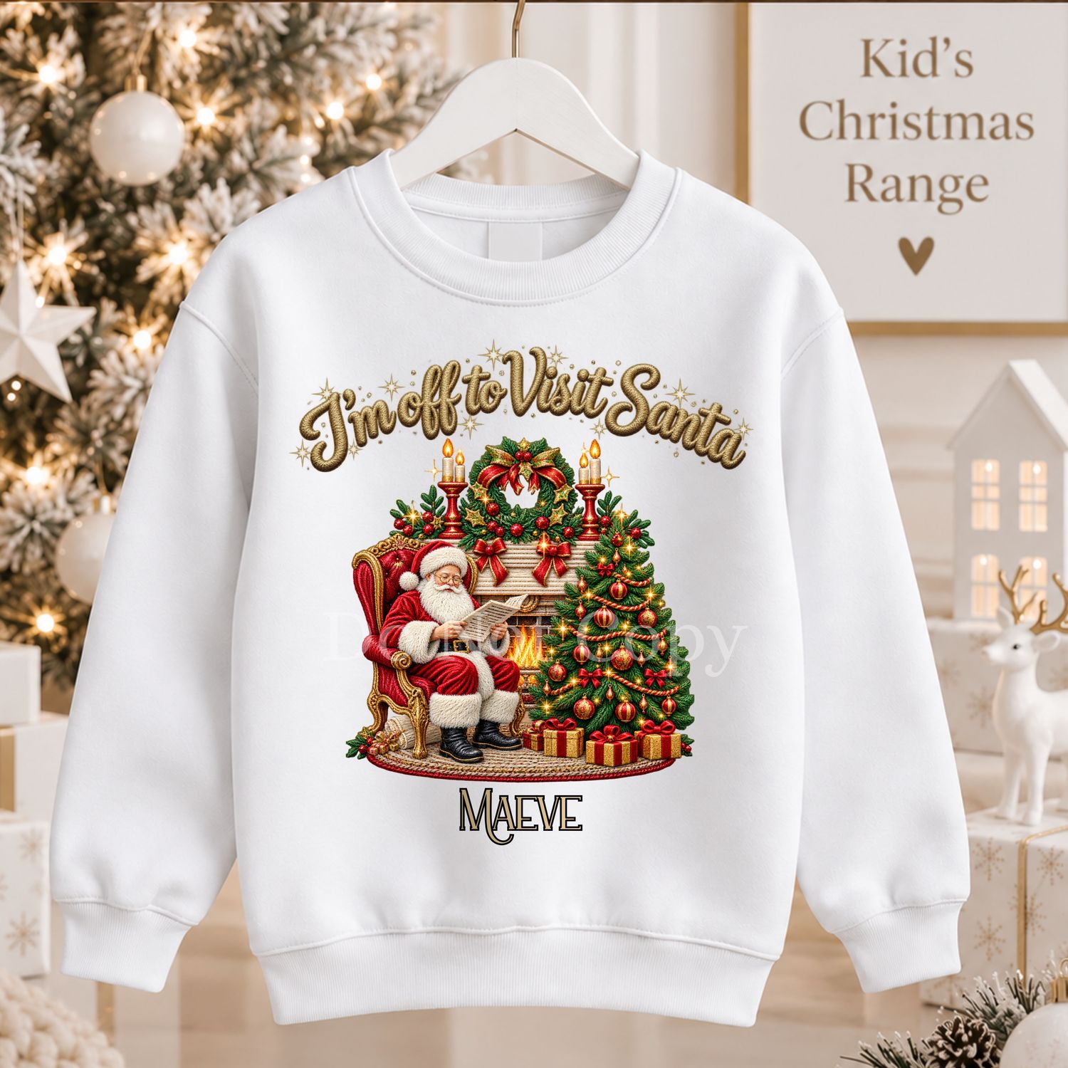 Santa Fireplace Scene Design 1 Faux Embroidery Effect DTF or UVDTF Decal