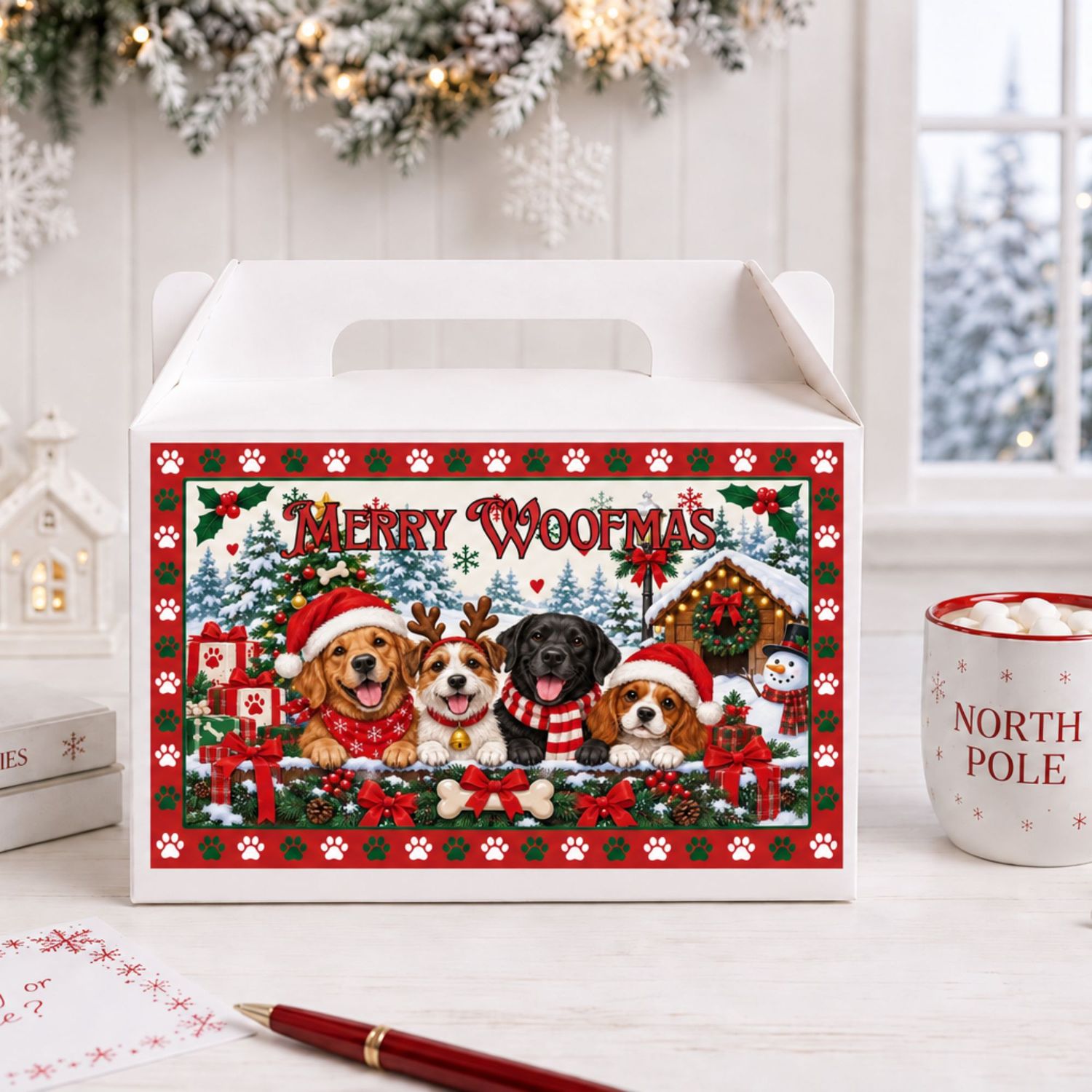 Red Merry Woofmas Treat Box Sticker
