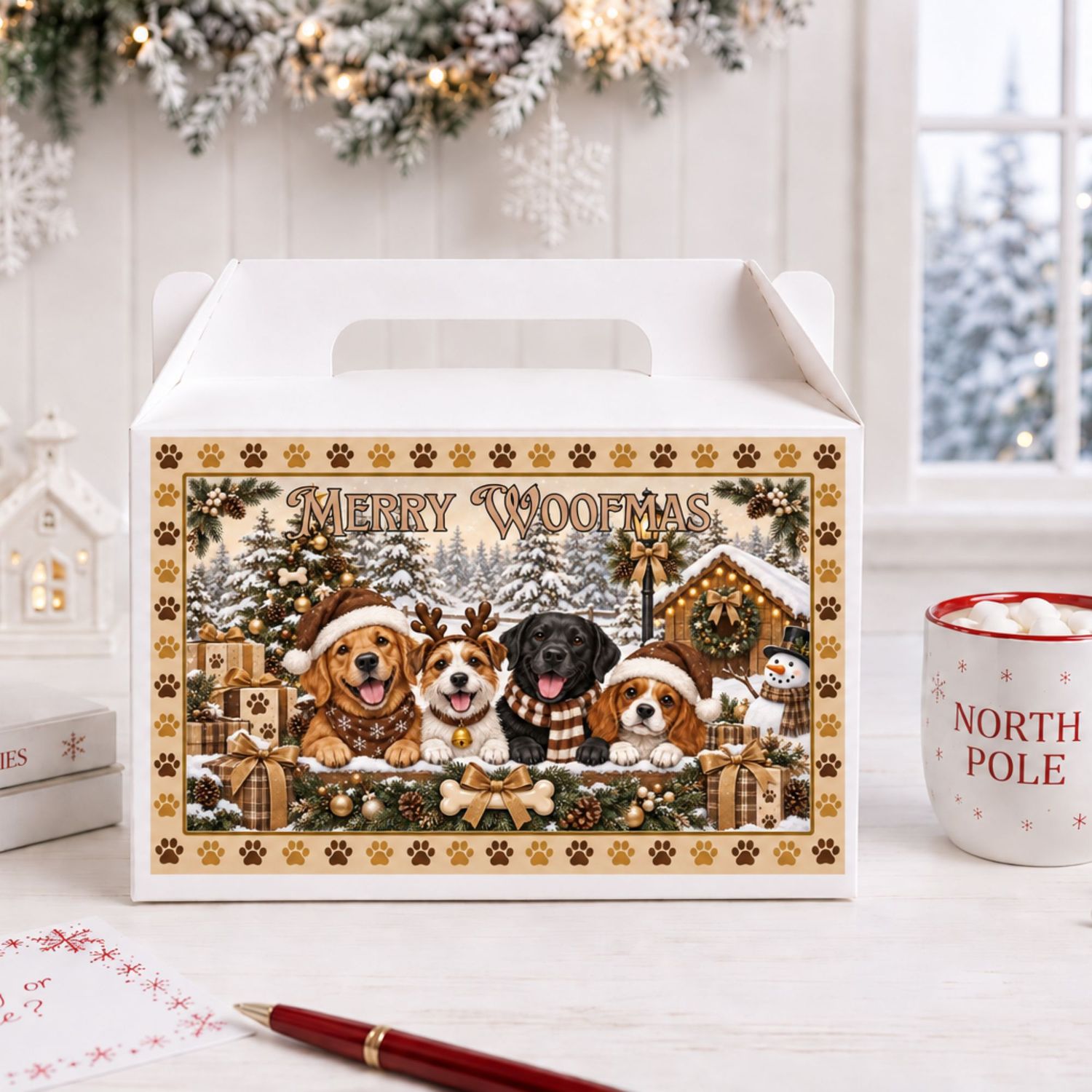 Natural Merry Woofmas Treat Box Sticker