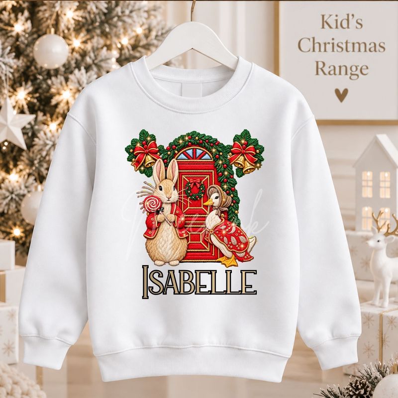 Bunny Christmas Door Red 15cm DTF PRINT