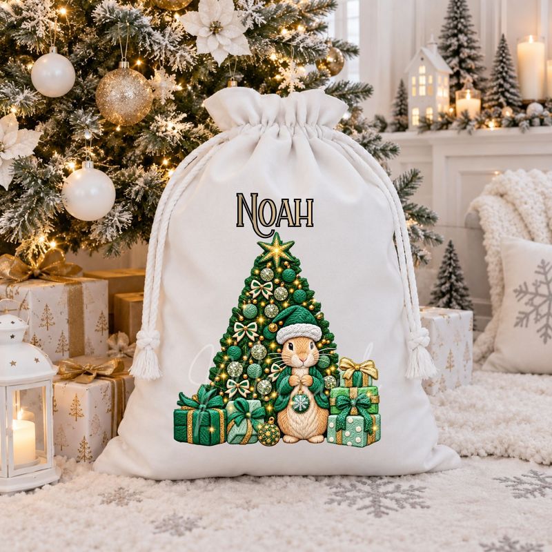 Bunny Christmas Tree Green 15cm DTF PRINT
