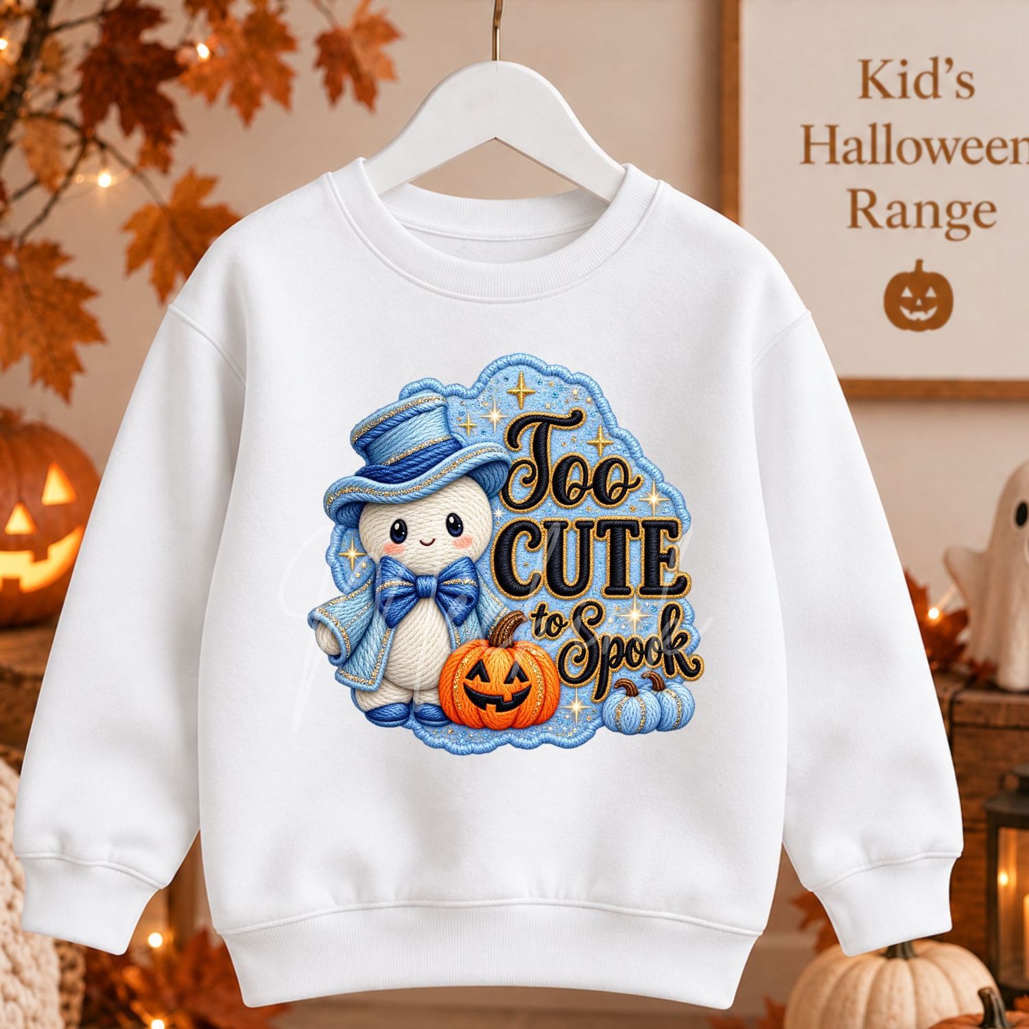 Blue Ghost Too Cute To Spook 15cm DTF PRINT