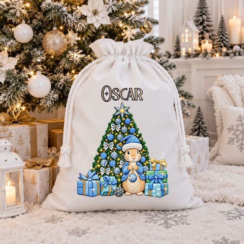 Bunny Christmas Tree Blue 15cm DTF PRINT