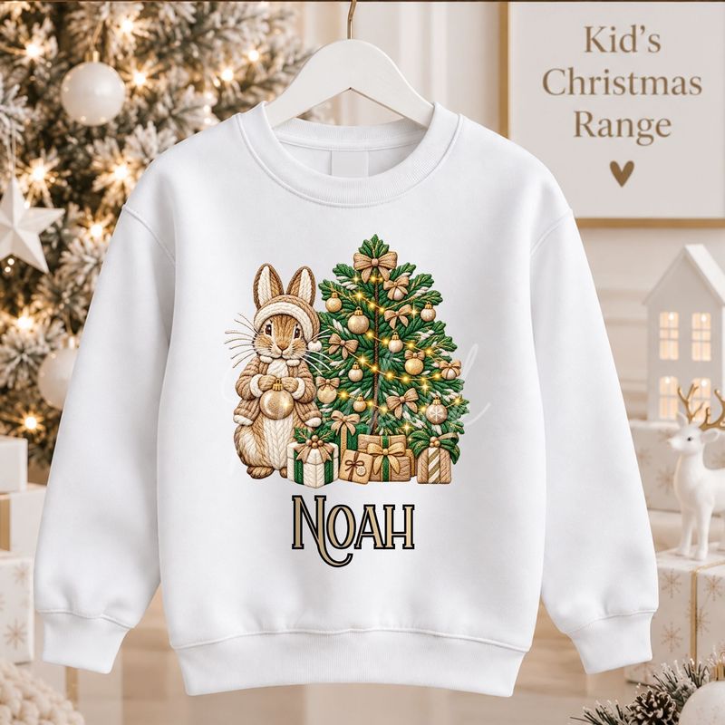 Bunny Christmas Tree Beige 15cm DTF PRINT