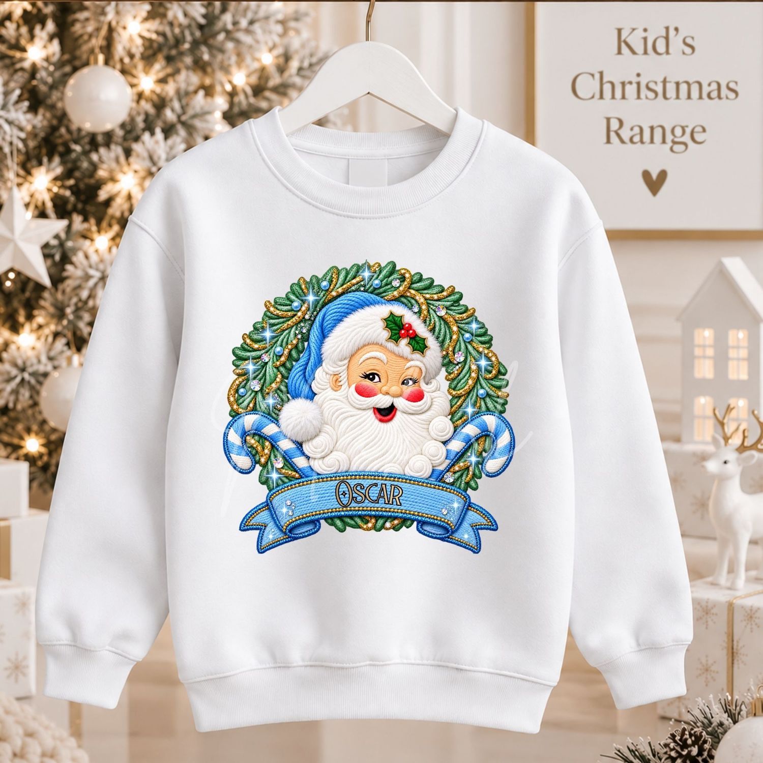 Blue Santa Candy Cane 15cm DTF PRINT