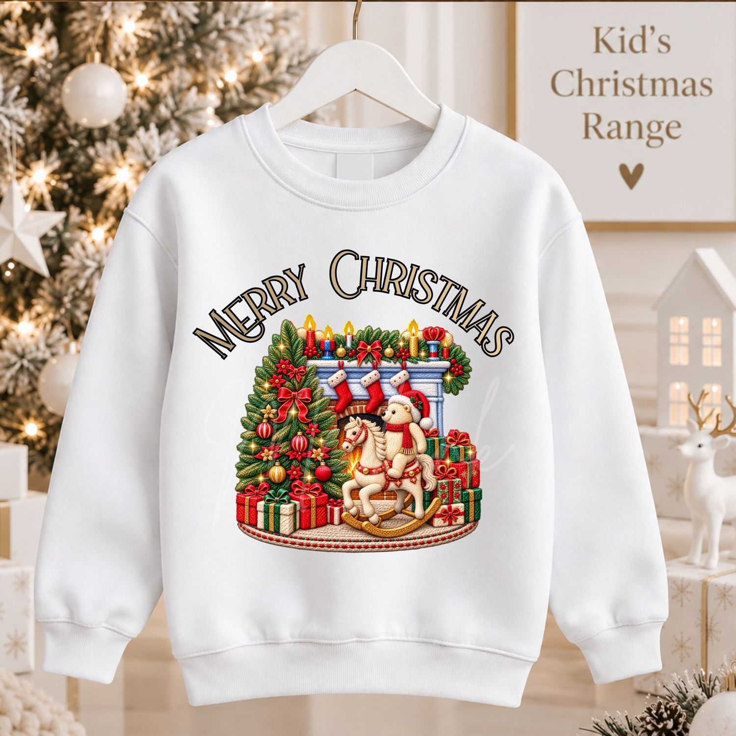Christmas Fire Place Rocking Bear Red 15cm DTF PRINT