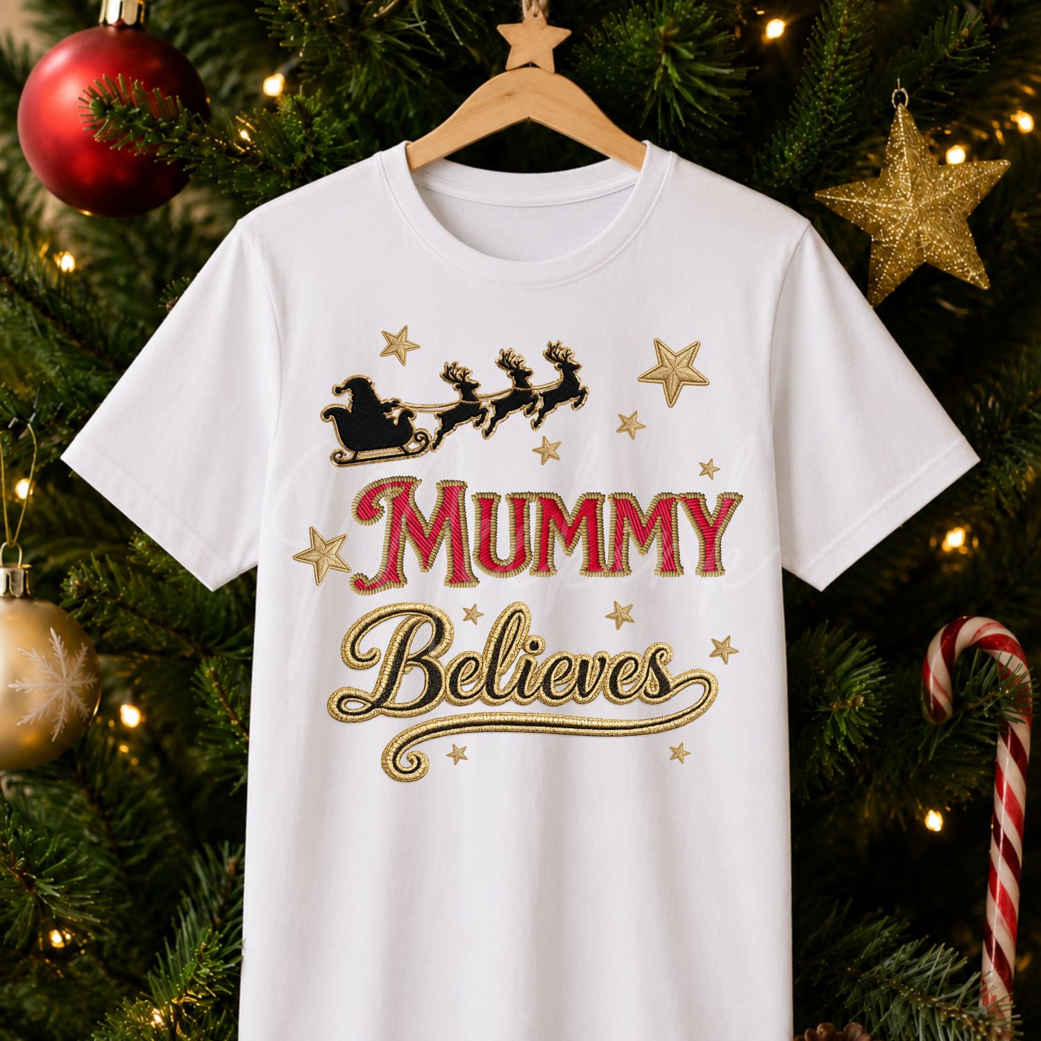 Faux Embroidery Effect Mummy Believes 15cm DTF PRINT