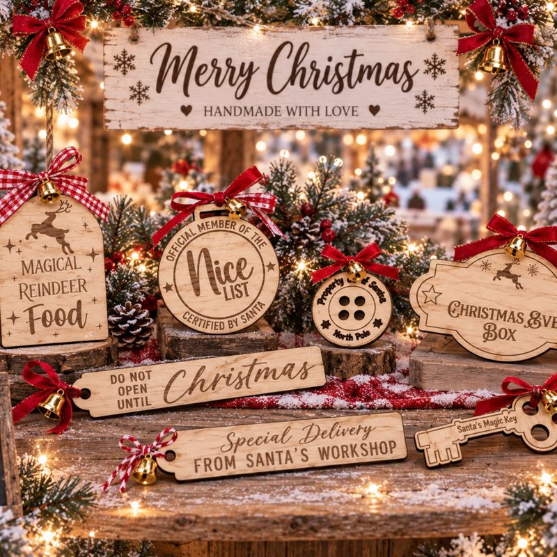 Wooden Christmas Stall Fillers x7 Items 4mm Oak Veneered MDF