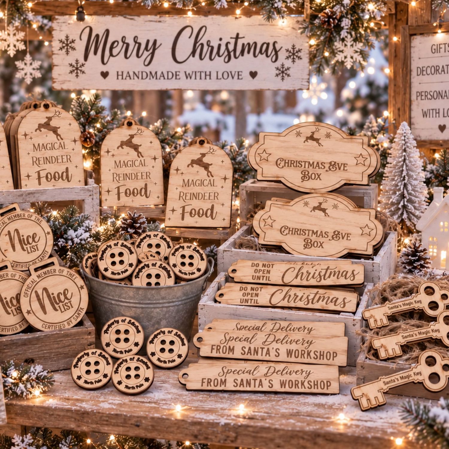 Wooden Christmas Stall Fillers x50 Items 4mm Oak Veneered MDF