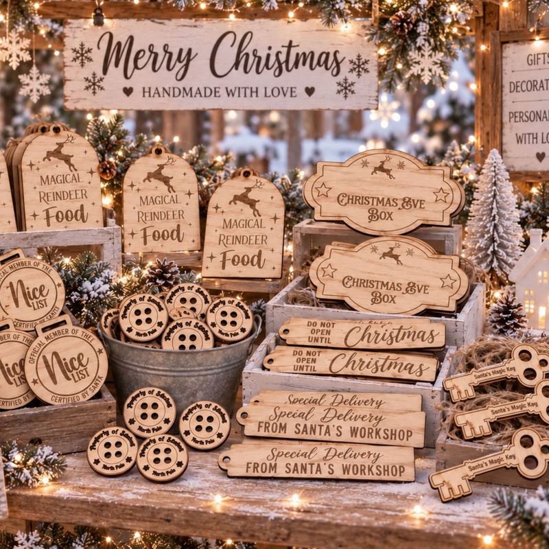 Wooden Christmas Stall Fillers x50 Items 4mm Oak Veneered MDF