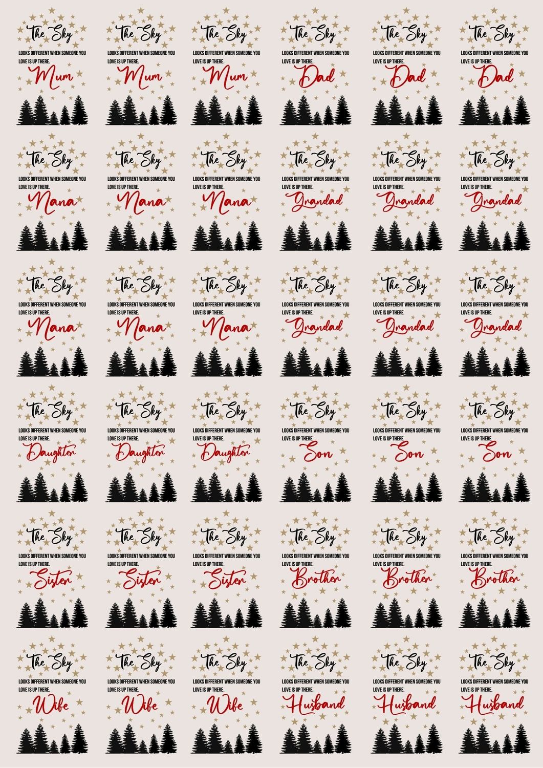 Stall Fillers x 10 PRINT &amp; BLANK The Sky Memorial Acrylic Shape &amp; UVDTF Decal