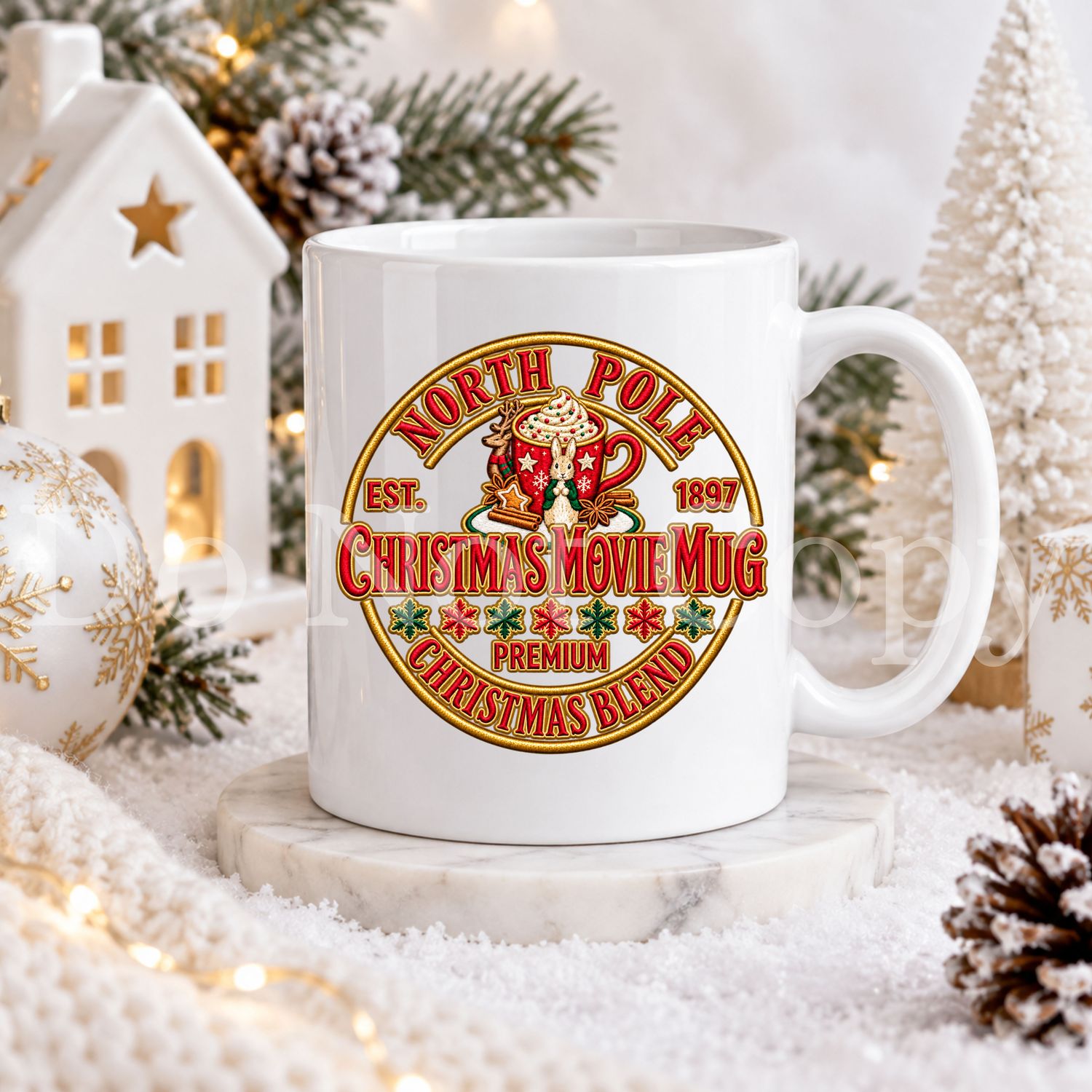 Red Bunny Christmas Movie Mug UVDTF or DTF Decal