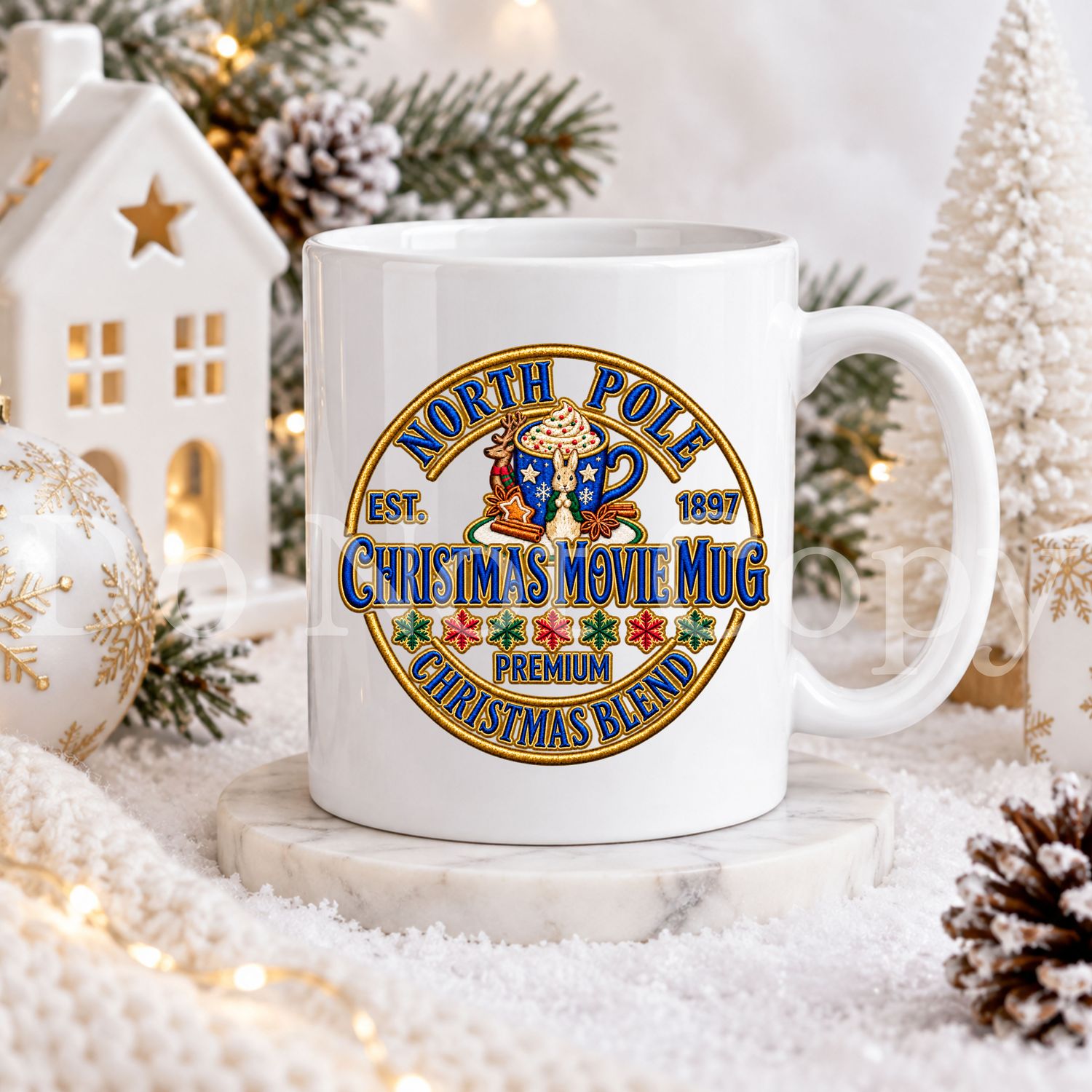 Blue Bunny Christmas Movie Mug UVDTF or DTF Decal