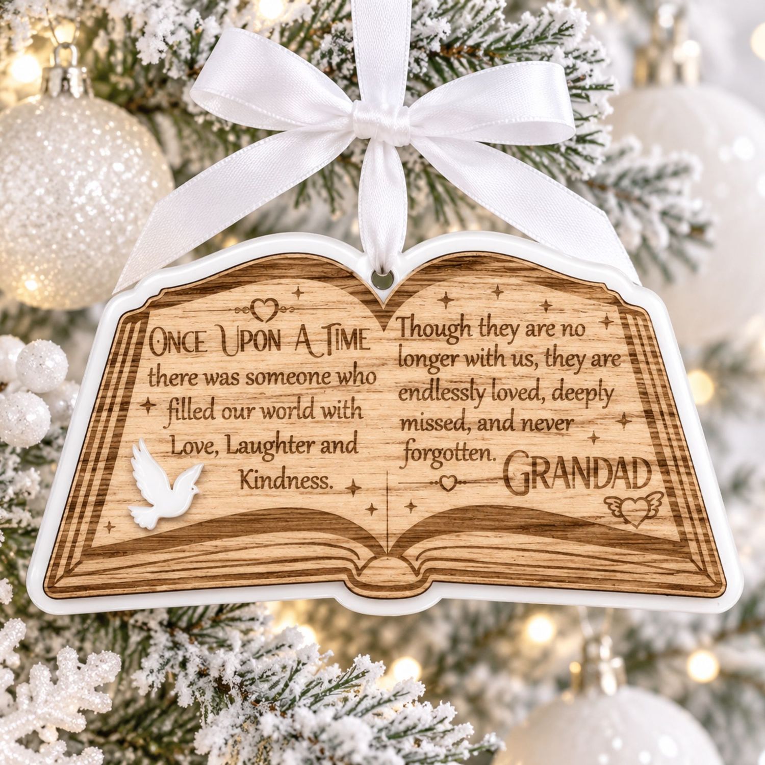 Christmas Memorial Story Book Ornament - 4mm Oak Veneered MDF &amp; White Acrylic 3mm