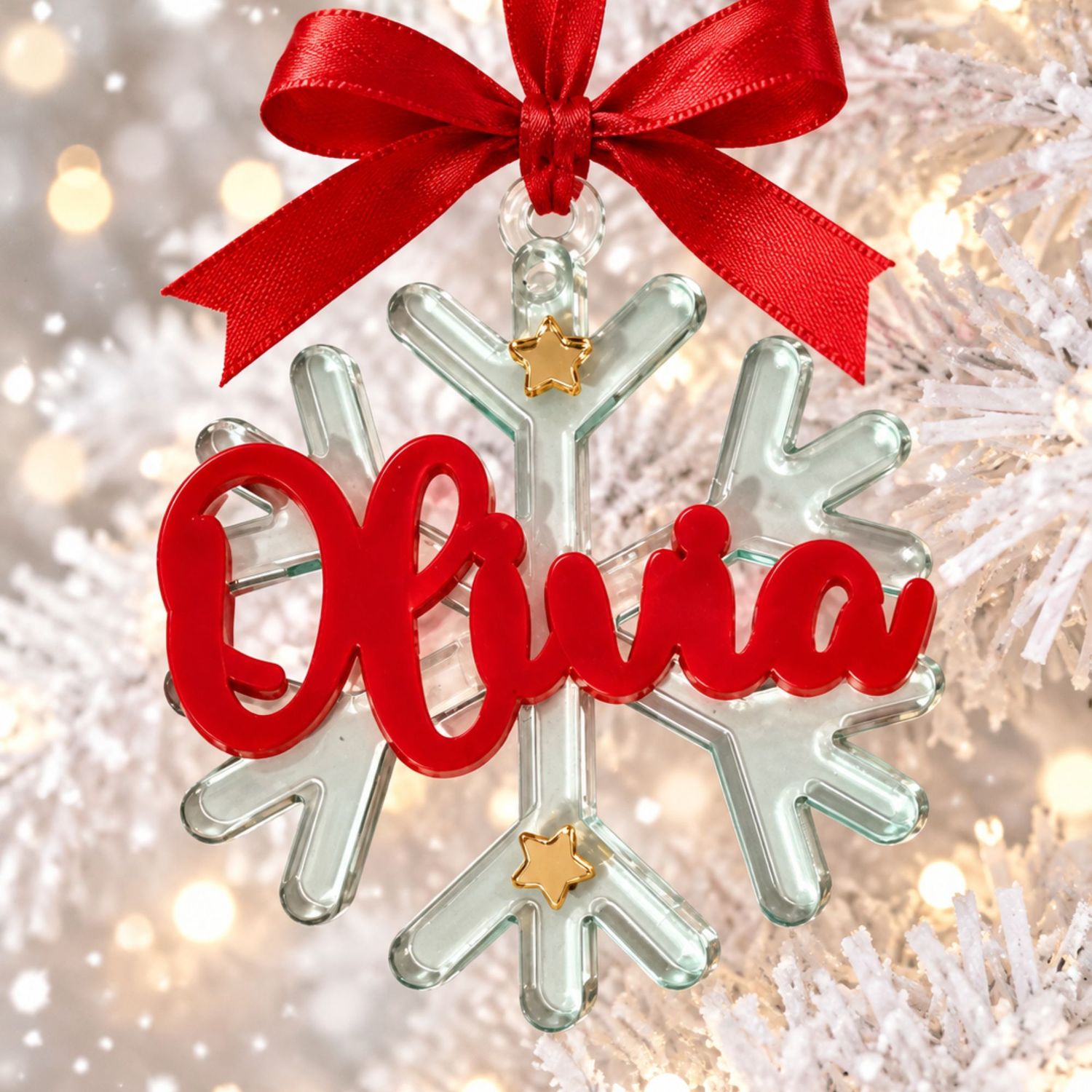 Personalised Glass Effect Snowflake Acrylic Ornament Believes