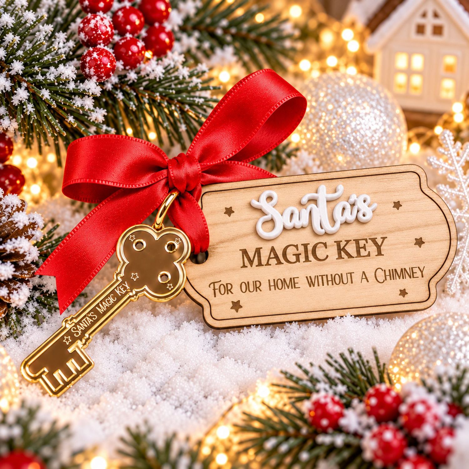 Santa's Magic Key Plaque For Our Home Without A Chimney - 4mm Oak Veneered &amp; Acrylic