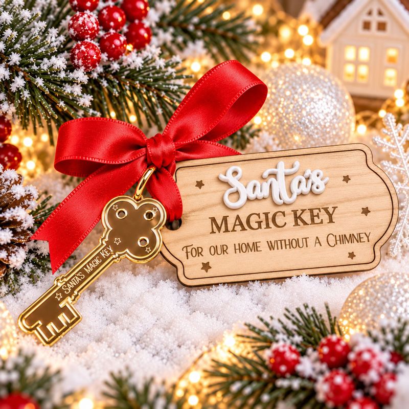 Santa's Magic Key Plaque For Our Home Without A Chimney - 4mm Oak Veneered &amp; Acrylic