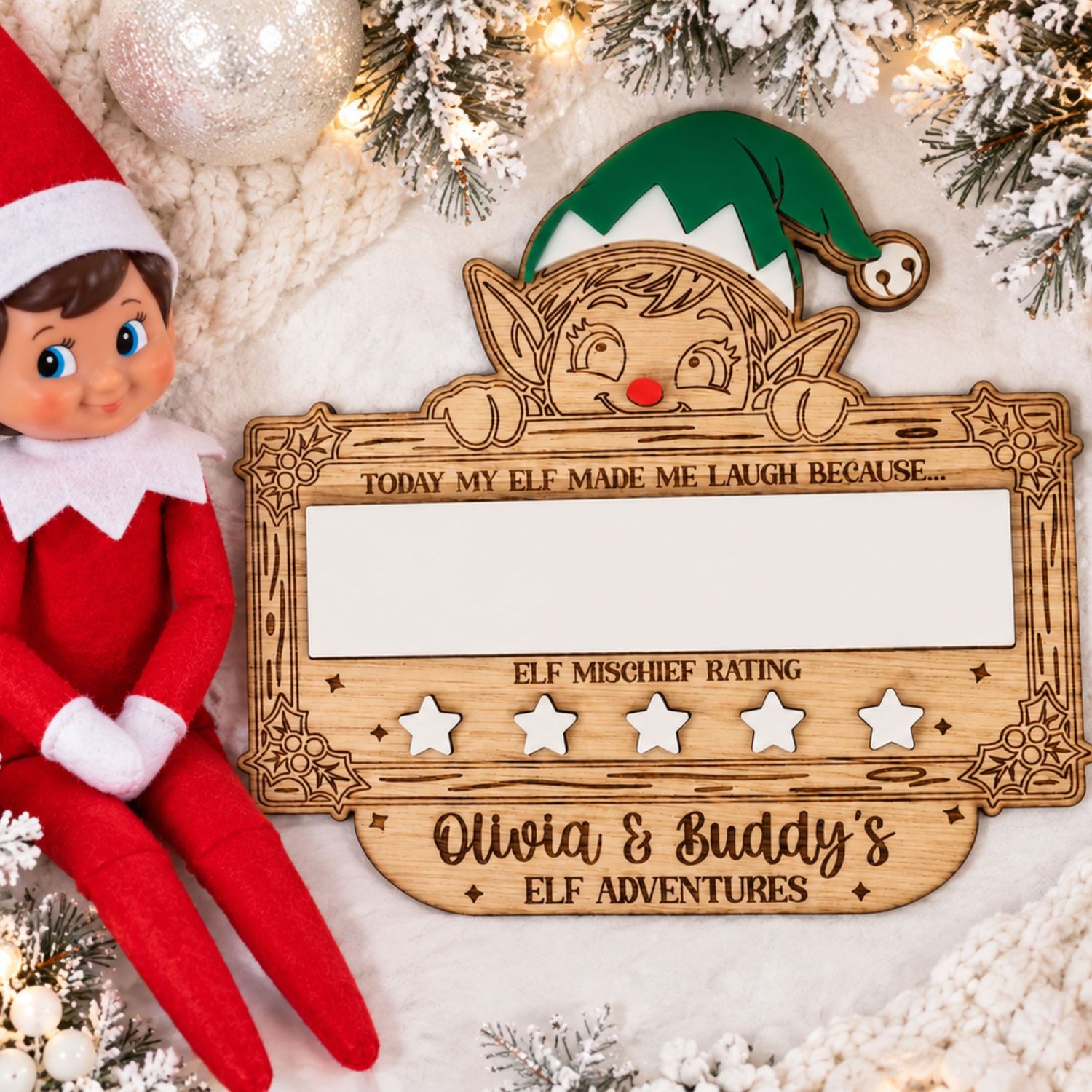 Personalised Elf Adventure Board 4mm Oak Veneered &amp; 3mm Acrylic