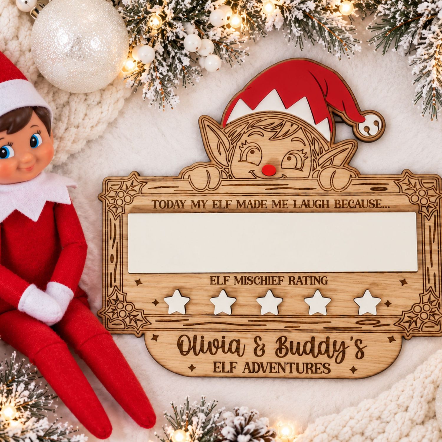 Personalised Elf Adventure Board 4mm Oak Veneered &amp; 3mm Acrylic