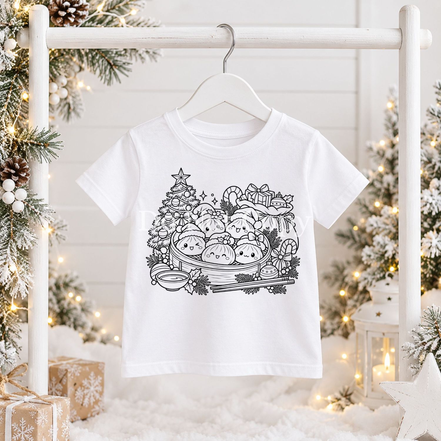 Christmas Dumplings Colouring In Black Outline DTF Decal