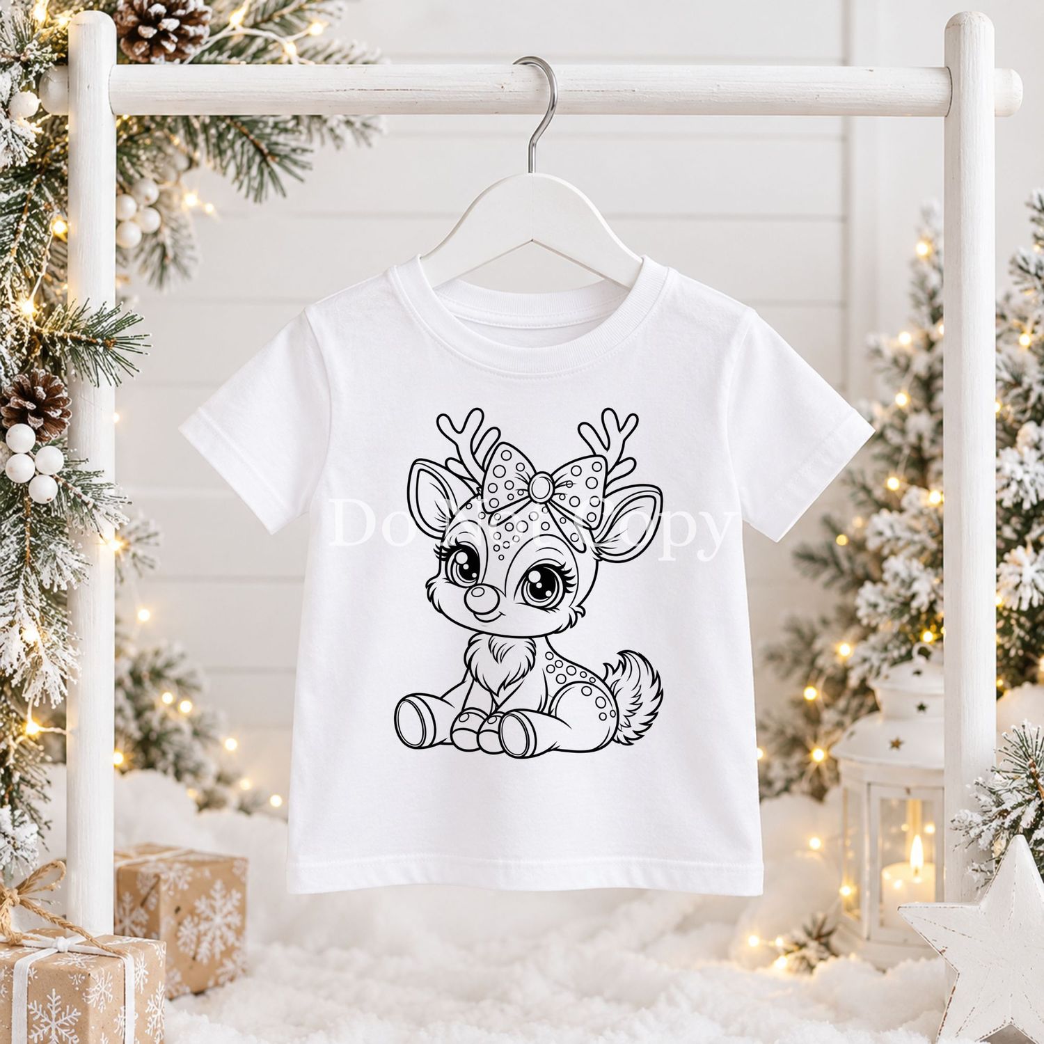 Hair Bow Reindeer Colouring In Black Outline DTF Decal