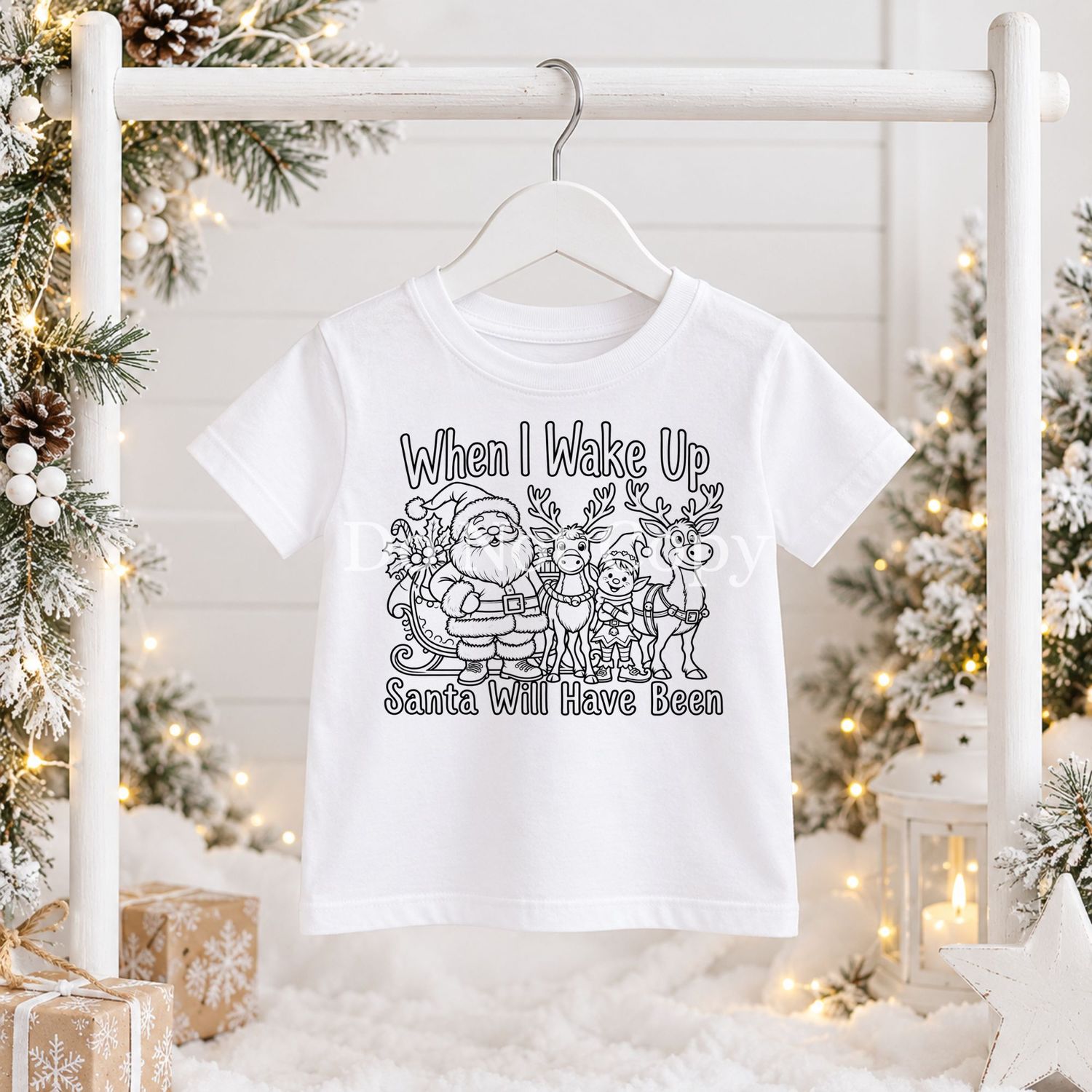 When I Wake Up Christmas Colouring In Black Outline DTF Decal