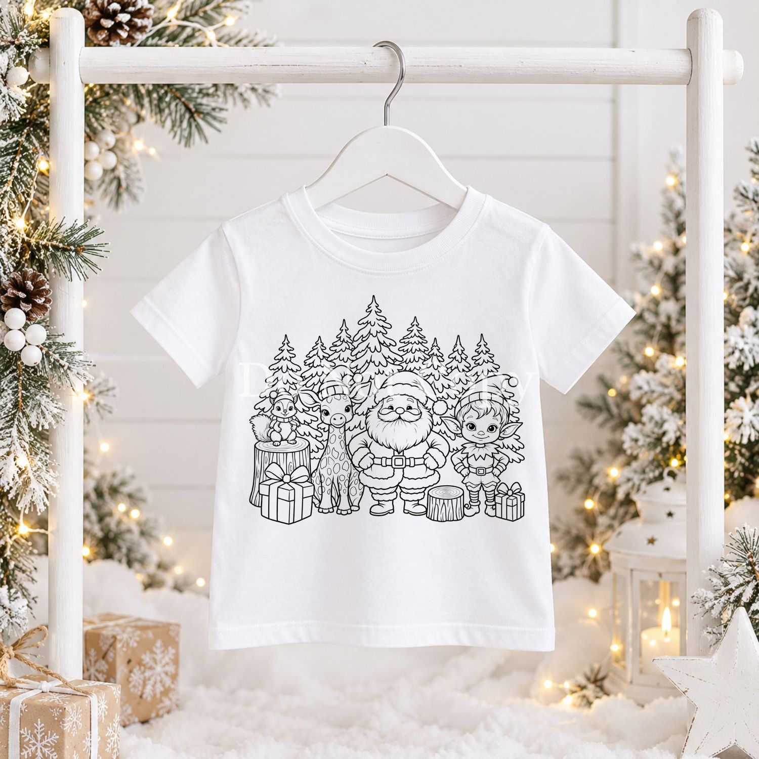 Christmas Scene Colouring In Black Outline DTF Decal