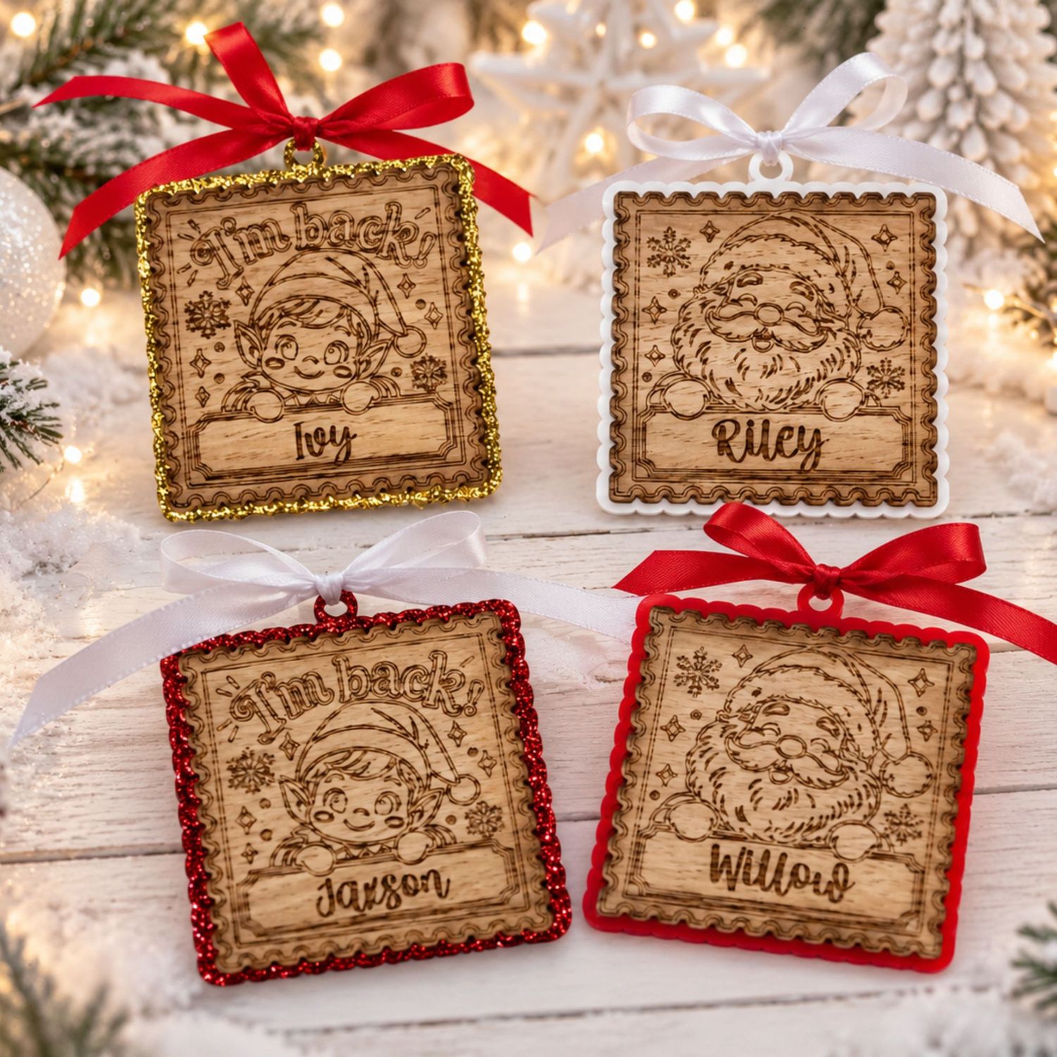 Wooden Stamp Christmas Tags, With Choice Of Acrylic Backing