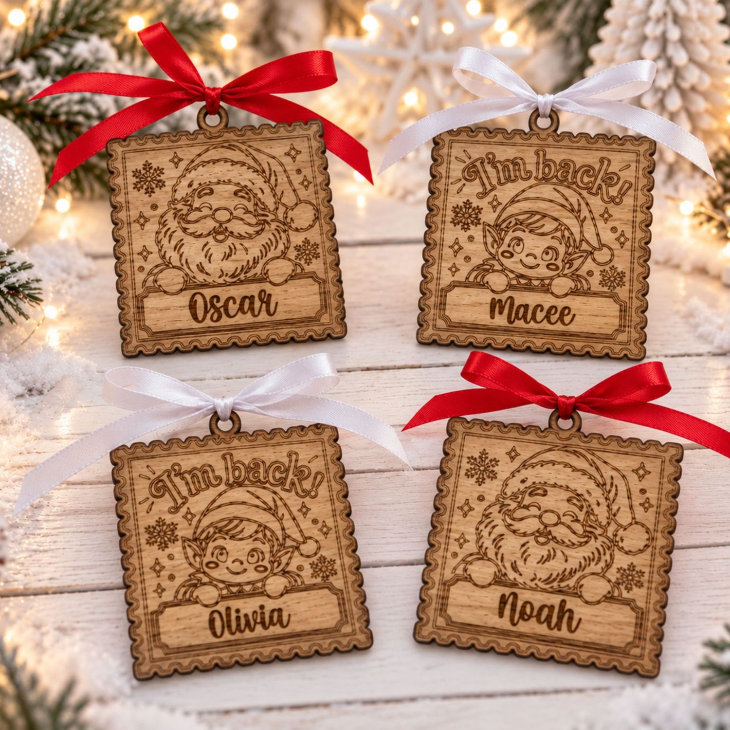 Wooden Stamp Christmas Tags, With Choice Of Acrylic Backing