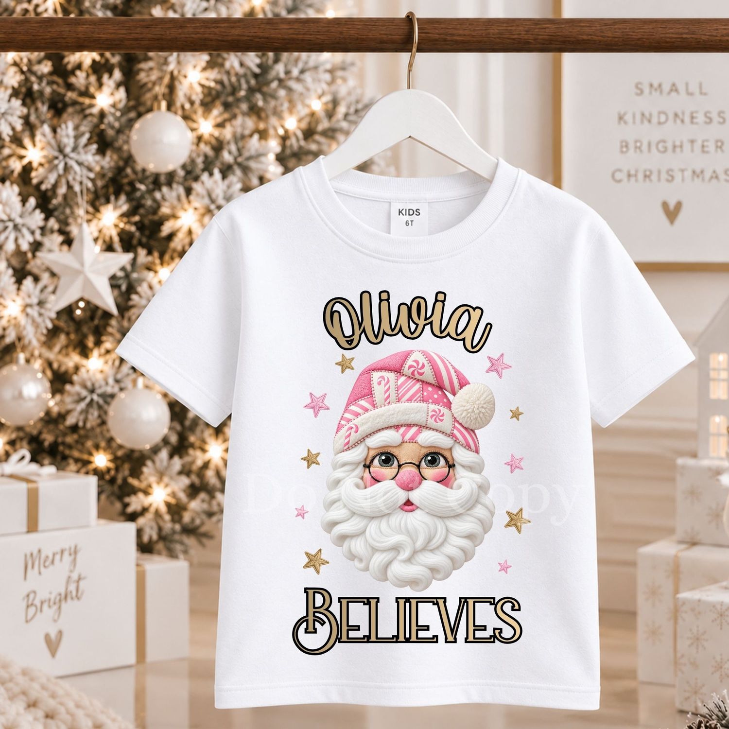 Pink Santa Candy Cane Patchwork Believes DTF Decal