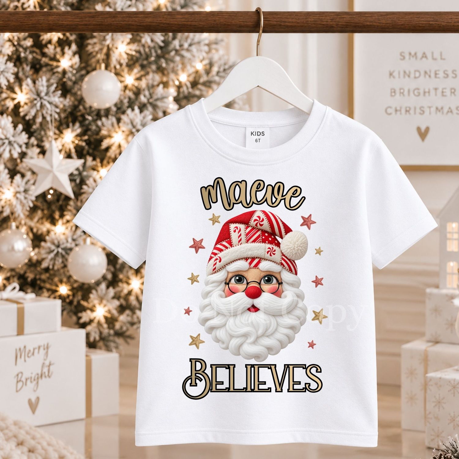 Red Santa Candy Cane Patchwork Believes DTF Decal