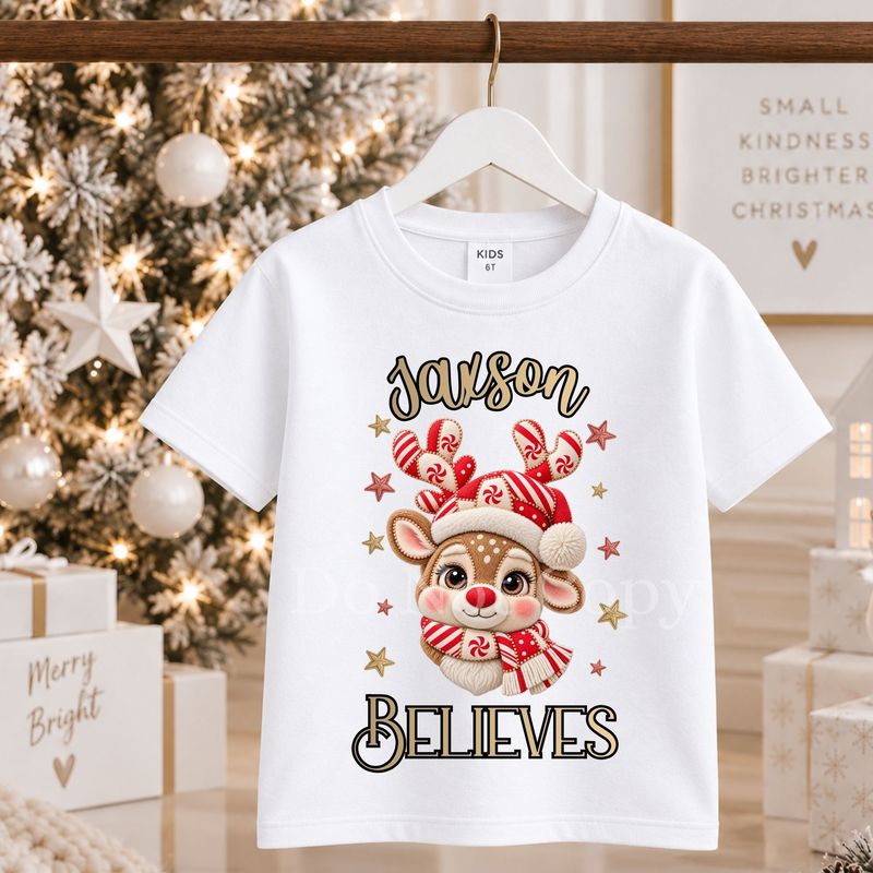Red Reindeer Candy Cane Patchwork Believes DTF Decal
