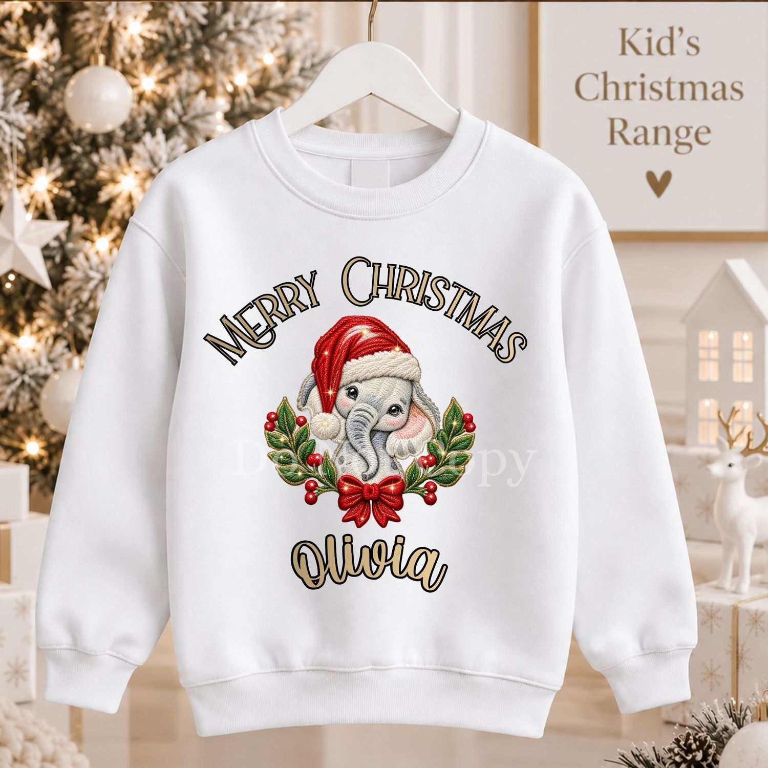 Red Santa Hat Elephant Merry Christmas DTF Decal