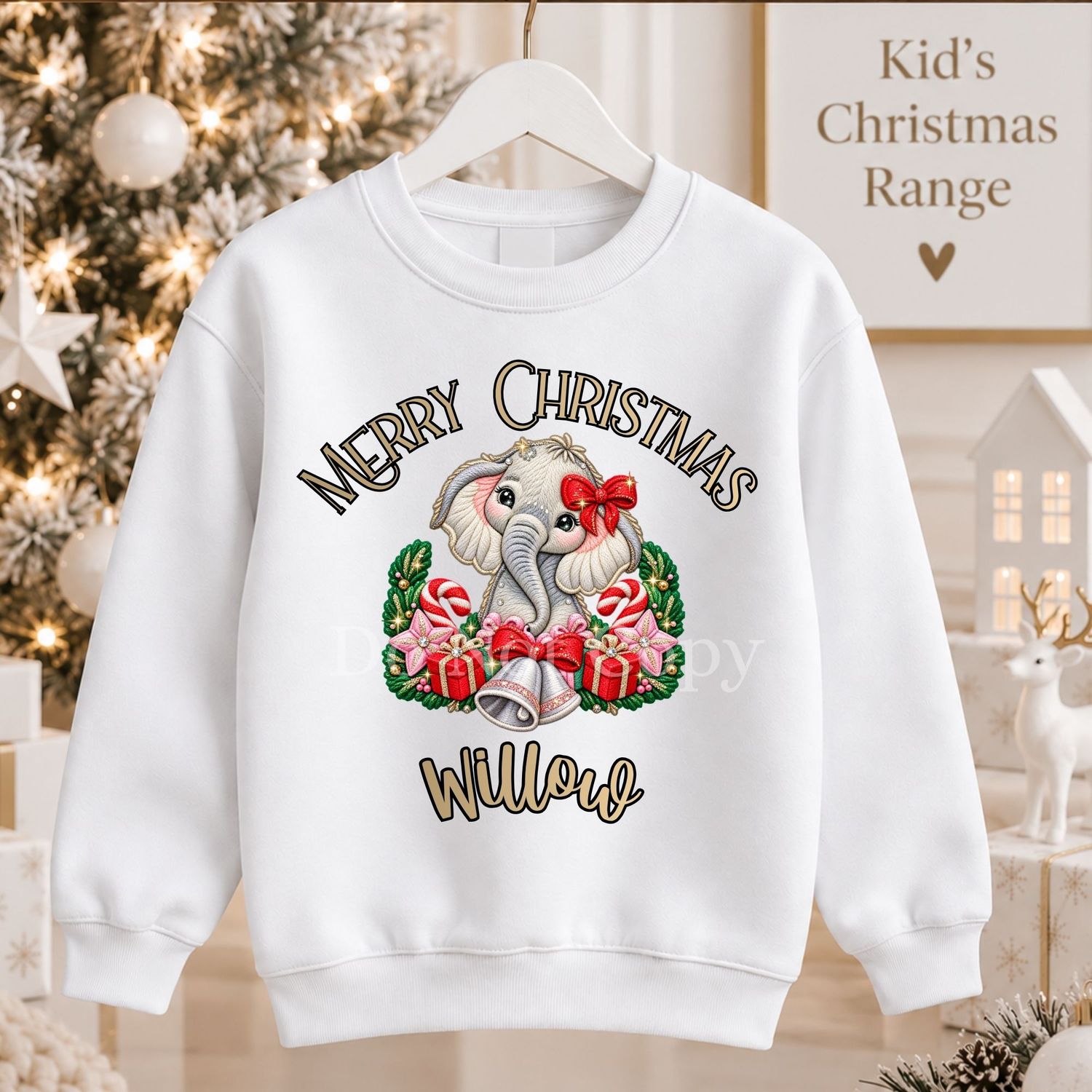 Red Bow Pink Stars Elephant Merry Christmas DTF Decal