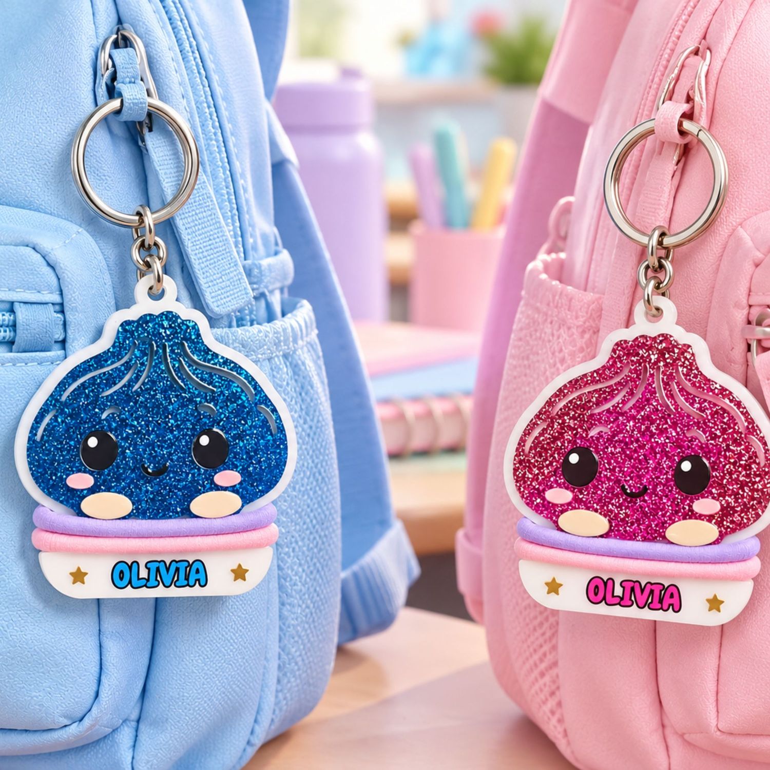 Personalised Glitter Dumpling Acrylic Keyrings Or Hanging Ornament