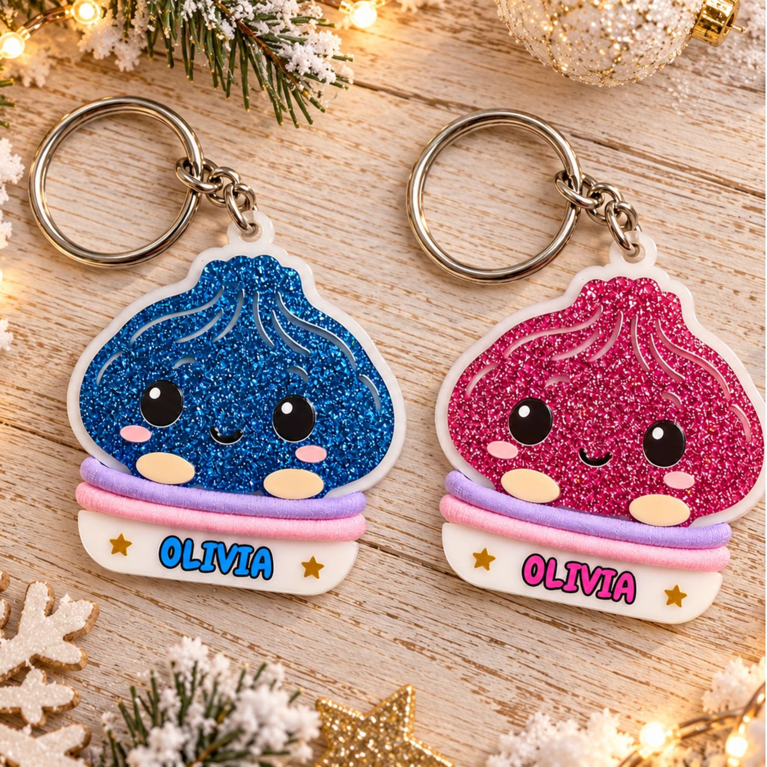 Personalised Glitter Dumpling Acrylic Keyrings Or Hanging Ornament