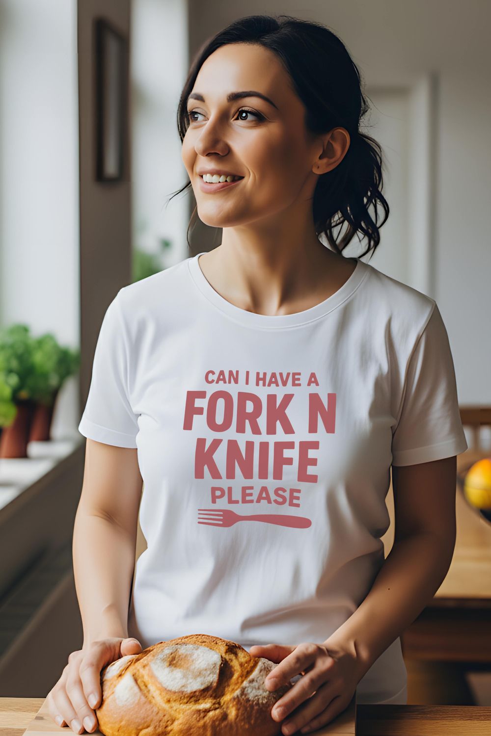 Funny Food Pun T-shirt: Can I Have a Fork N Knife Please?