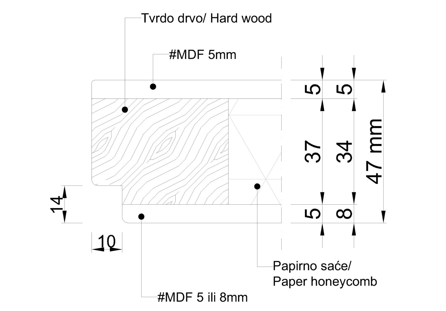 Vratno krilo 47 mm- 5+37+5mm