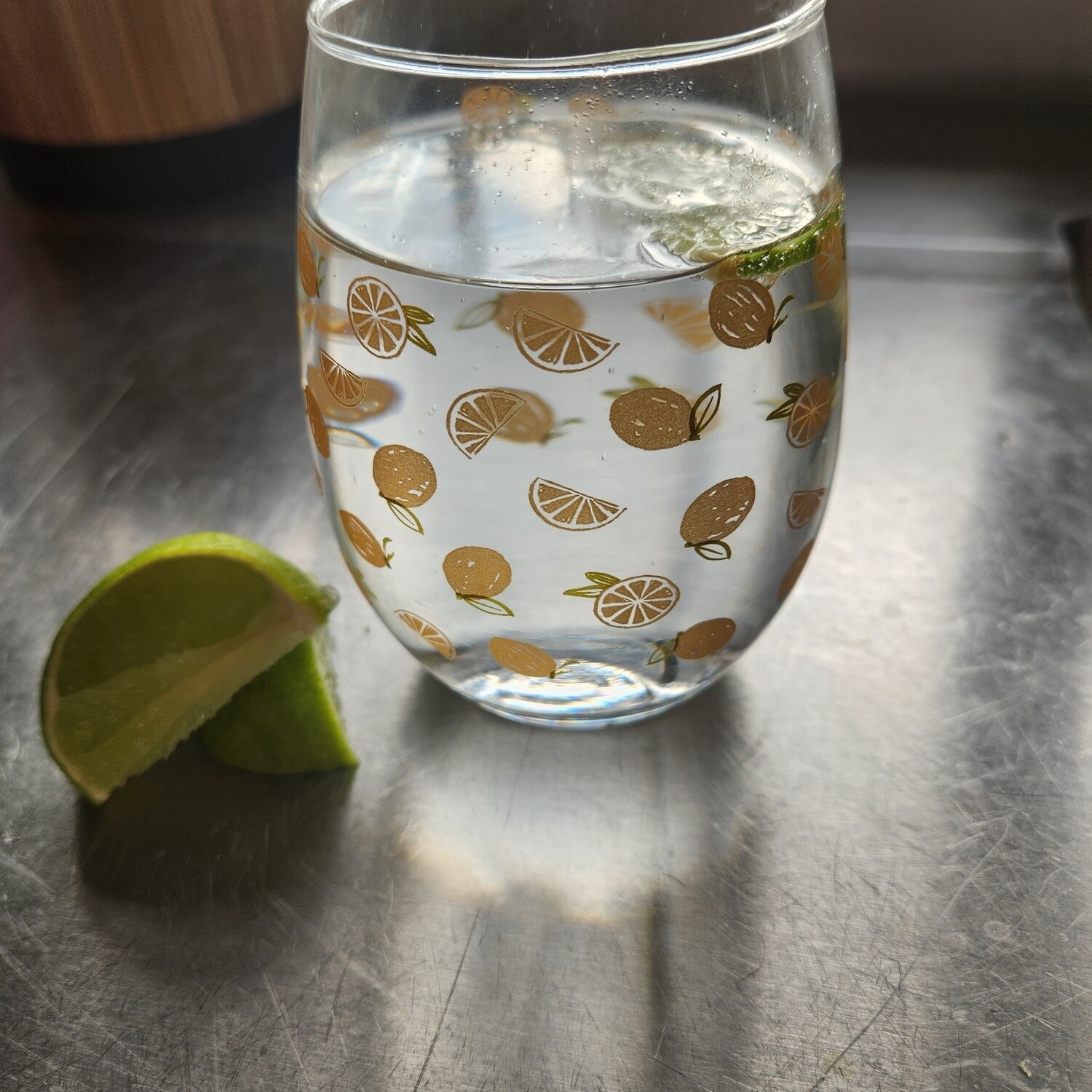 Stemless Wine Glass Lemon Citrus