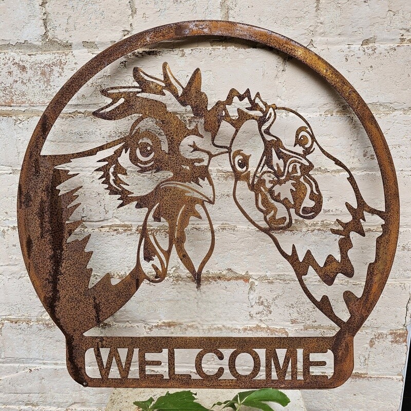 Mr Rooster &amp; Mrs Chicken Welcome Wall Art