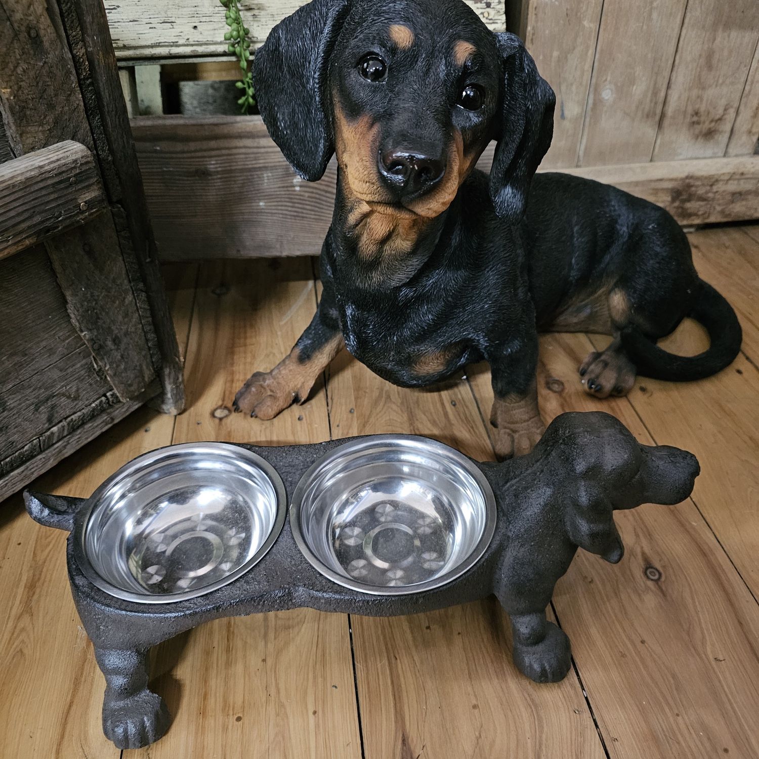 Cast Iron Dachshund Twin Dog bowls