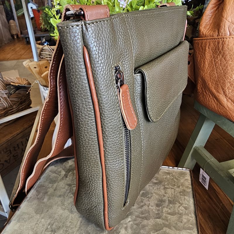 The Sienna Leather Cross Body Bag w/pin stripes