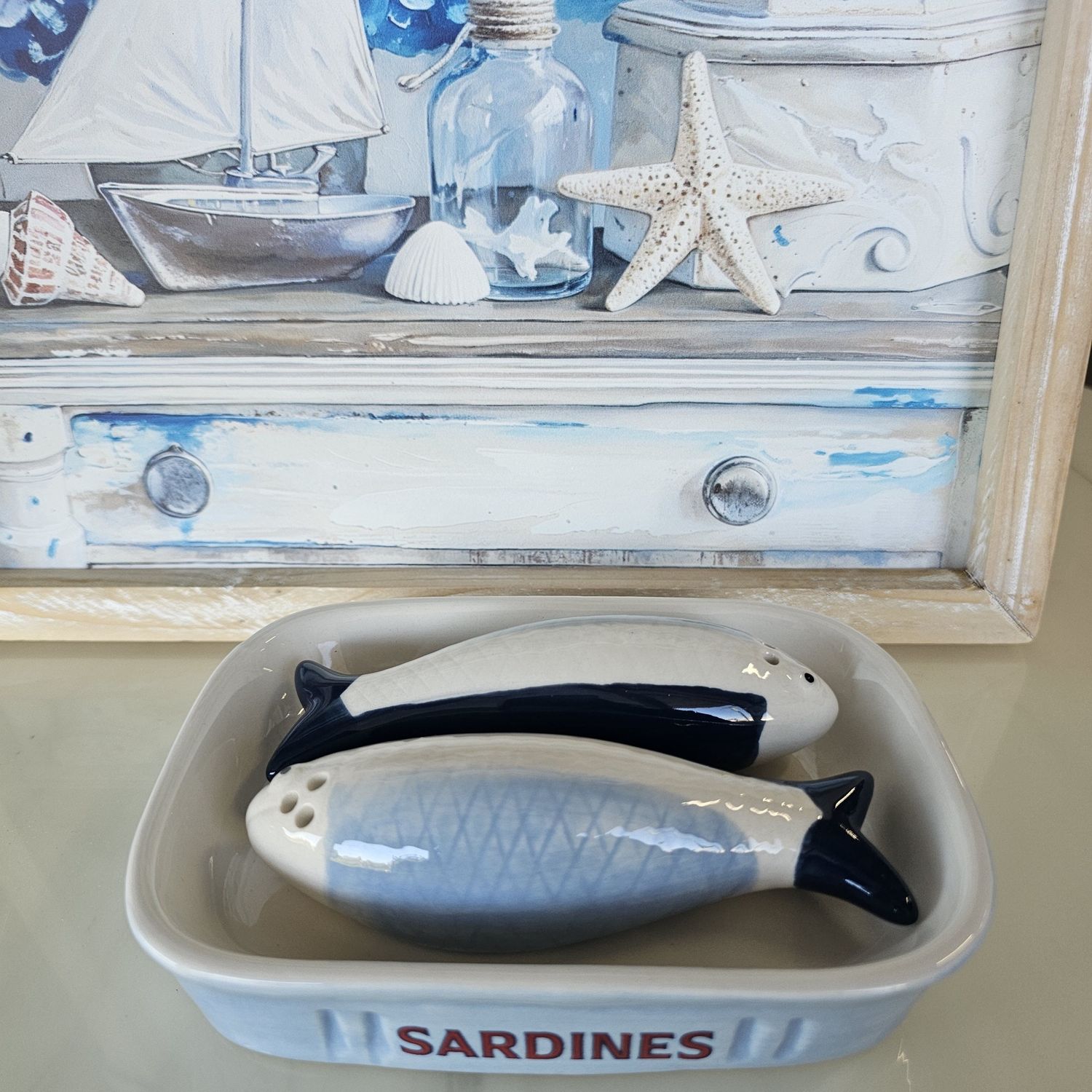 S/2 Sardine S&amp;P Shakers w/Tray 3 pc set