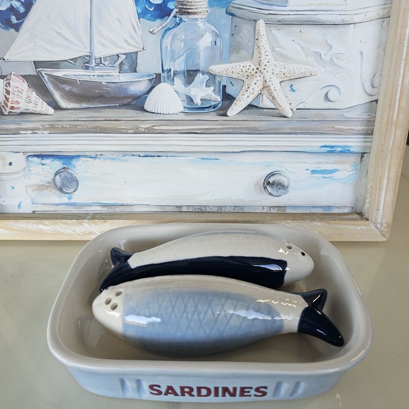 S/2 Sardine Salt &amp; Pepper Shakers w/Tray 3 pc set